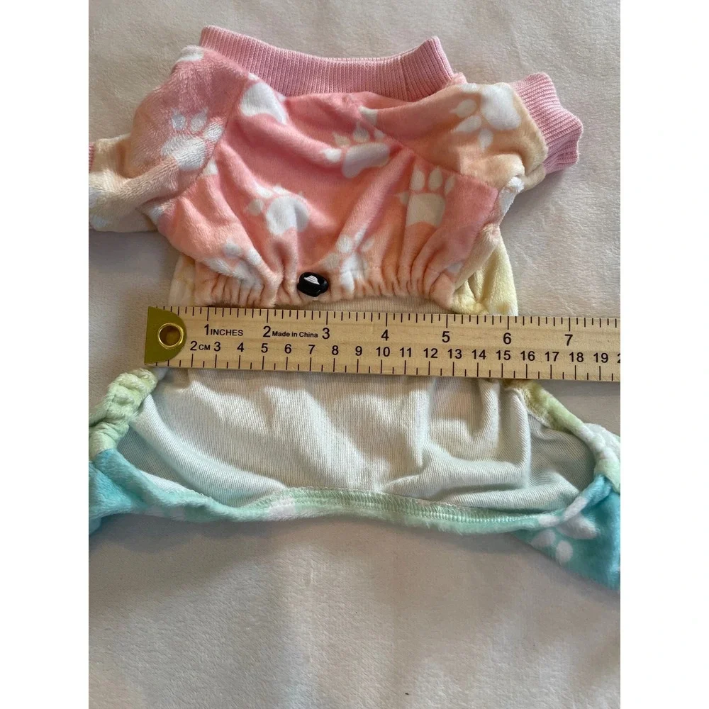 CuteBone Dog Pajamas Rainbow Ombre Paw Print Fleece Pet One Piece XS